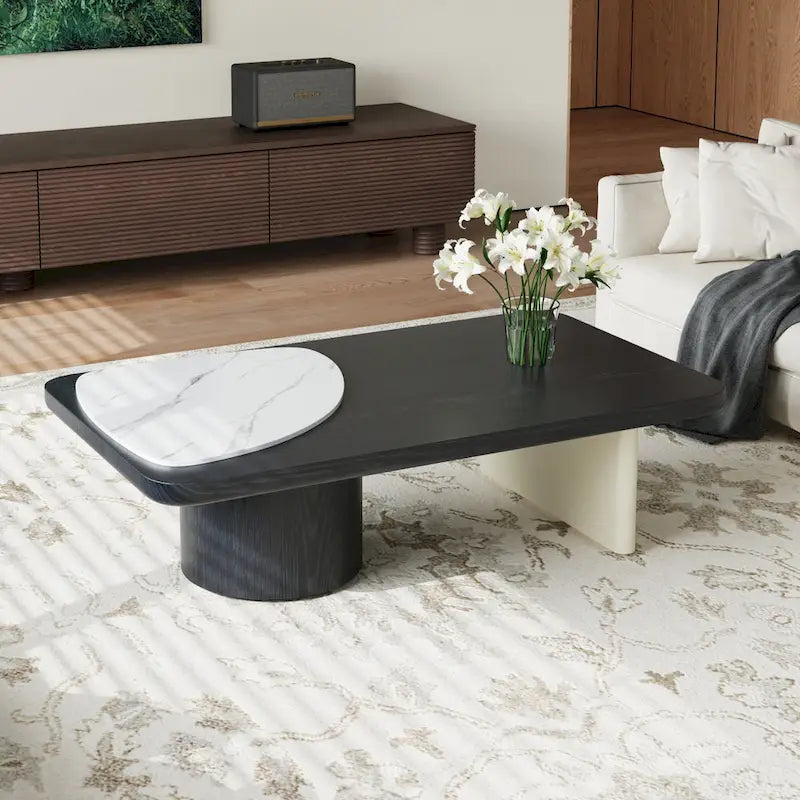 51  Modern Wood Coffee Table,Retangular Black Living Room Table